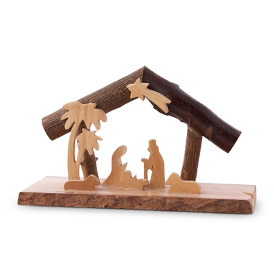 E35 - Grotto with bark branches and laser cut holy family - 3.75